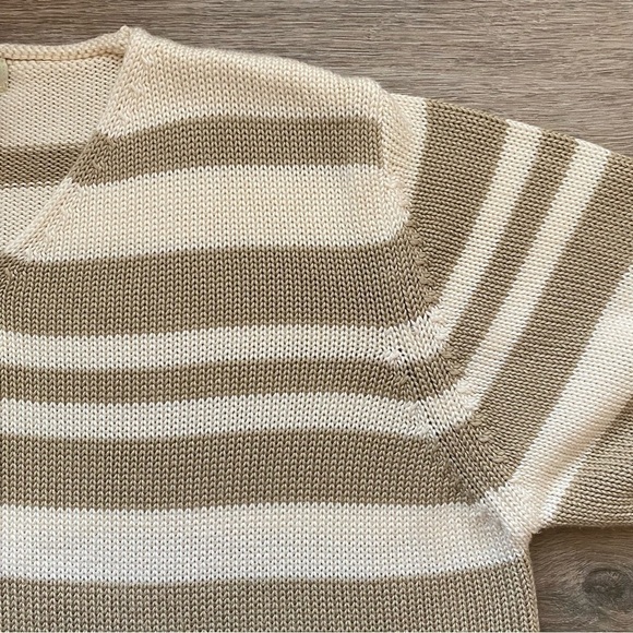 Eddie Bauer Knit Cream and Tan Striped Cotton Sweater Size Large - Picture 6 of 11